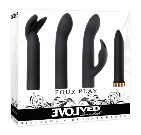 Evolved Four Play Zestaw Wibrujący z 3 Nasadkami, USB, Wodoodporny Evolved Four Play Zestaw Wibrujący z 3 Nasadkami, USB, Wodoodporny