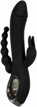 Evolved Trifecta Rabbit Vibrator Black - Trojfunkcyjny model silikonowy USB