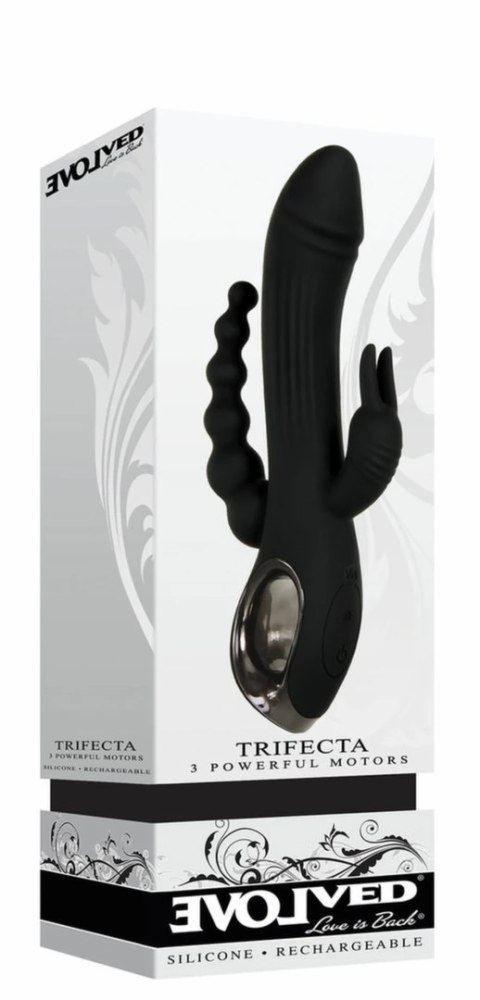 Evolved Trifecta Rabbit Vibrator Black - Trojfunkcyjny model silikonowy USB Evolved Trifecta Rabbit Vibrator Black - Trojfunkcyjny model silikonowy USB