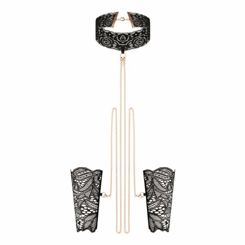 Rosy Gold Lace Cuffs & Collar - Czarna koronka, złote łańcuszki Rosy Gold Lace Cuffs & Collar - Czarna koronka, złote łańcuszki