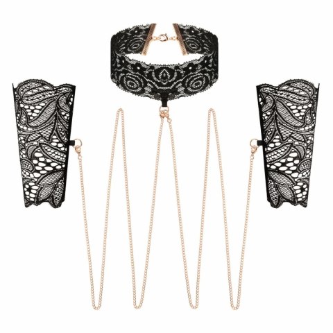 Rosy Gold Lace Cuffs & Collar - Czarna koronka, złote łańcuszki Rosy Gold Lace Cuffs & Collar - Czarna koronka, złote łańcuszki