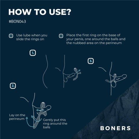 Boners Triple Ring Blue - Anatomiczny Pierścień Wibrujący 3w1, silikonowy Boners Triple Ring Blue - Anatomiczny Pierścień Wibrujący 3w1, silikonowy