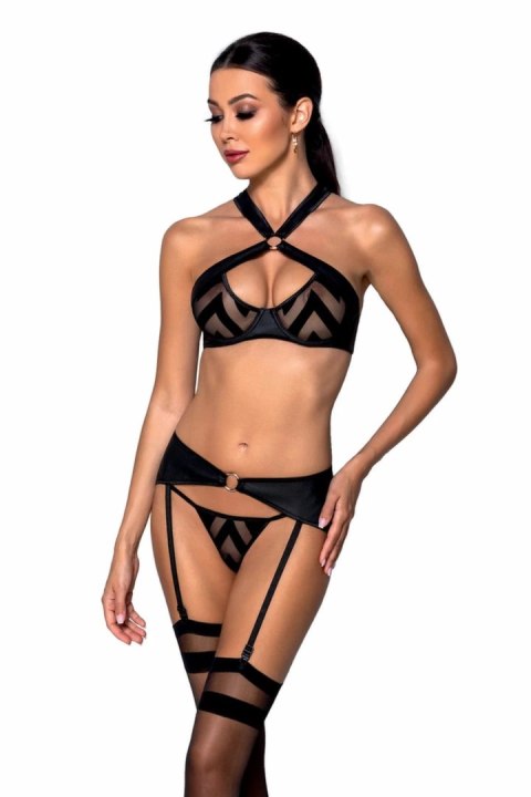 Passion Hima Czarny Komplet Bielizny Z Pasem do Pończoch L/XL Passion Hima Czarny Komplet Bielizny Z Pasem do Pończoch L/XL