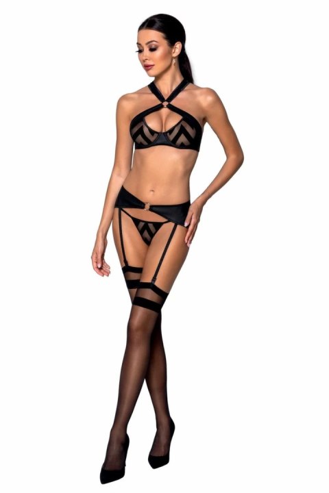 Passion Hima Czarny Komplet Bielizny Z Pasem do Pończoch L/XL Passion Hima Czarny Komplet Bielizny Z Pasem do Pończoch L/XL