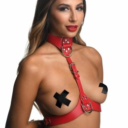 Sportsheets Harness na Biust Red - Regulowany Pas z Eko Skory