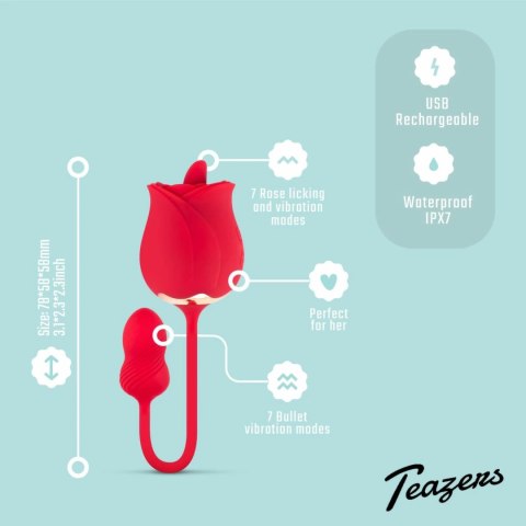 Teazers Rose - Dwustronny stymulator z 2 silnikami USB, rożowy Teazers Rose - Dwustronny stymulator z 2 silnikami USB, rożowy