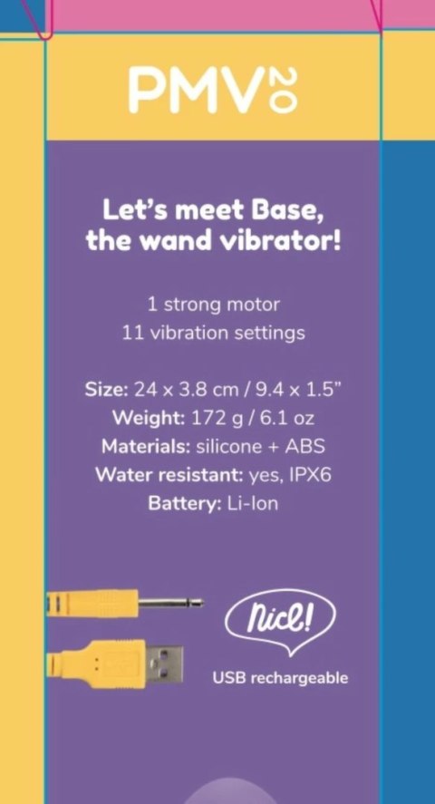 Base Wand Vibrator Kolorowy Model z 11 Trybami Wibracji USB Base Wand Vibrator Kolorowy Model z 11 Trybami Wibracji USB