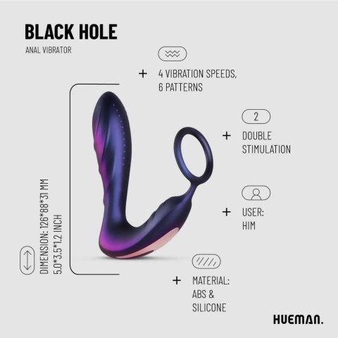 Hueman Black Hole - wibrujący pierścień anatomiczny z pilotem, czarny Hueman Black Hole - wibrujący pierścień anatomiczny z pilotem, czarny