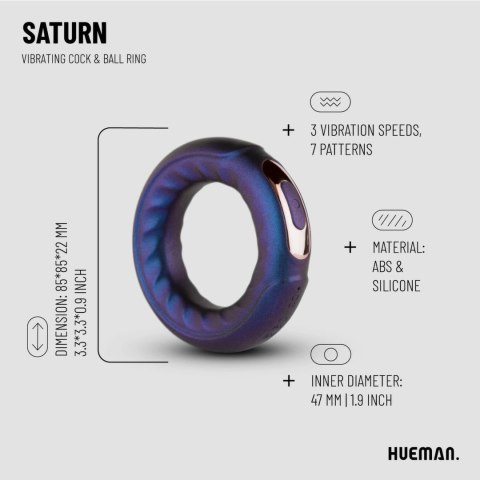 Hueman Saturn - Wibrujący pierścień silikonowy z 10 trybami, fioletowy Hueman Saturn - Wibrujący pierścień silikonowy z 10 trybami, fioletowy