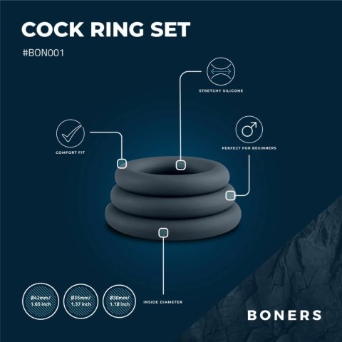 Boners Zestaw 3 Pierścieni Anatomicznych z Silikonu Szary Boners Zestaw 3 Pierścieni Anatomicznych z Silikonu Szary