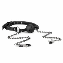 EasyToys Open Ball Gag Black z Regulowanymi Zaciskami, 4,3 cm