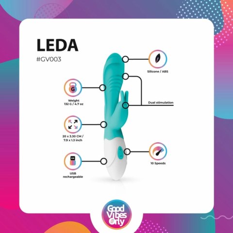 Leda Rabbit Vibrator model z 10 trybami wibracji, wodoodporny, rożowy Leda Rabbit Vibrator model z 10 trybami wibracji, wodoodporny, rożowy