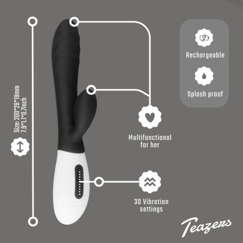 Teazers Rabbit Vibrator Black - silikonowy model dwufunkcyjny USB 30 trybow Teazers Rabbit Vibrator Black - silikonowy model dwufunkcyjny USB 30 trybow