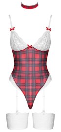 Cottelli Lingerie Body Plaid S z chokerem i koronką, biało-czerwony