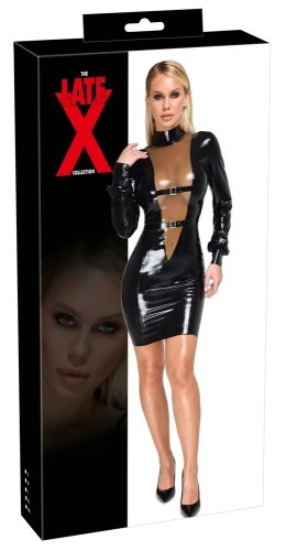 LateX Sukienka Lateksowa Czarna z Siateczką S Do Kolan