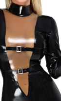 LateX Sukienka Lateksowa Czarna z Siateczką S Do Kolan