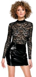 Black Level XL Mini Sukienka Winylowa z Koronką Czarna