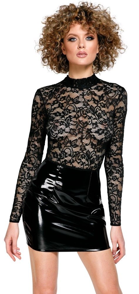 Black Level XL Mini Sukienka Winylowa z Koronką Czarna Black Level XL Mini Sukienka Winylowa z Koronką Czarna