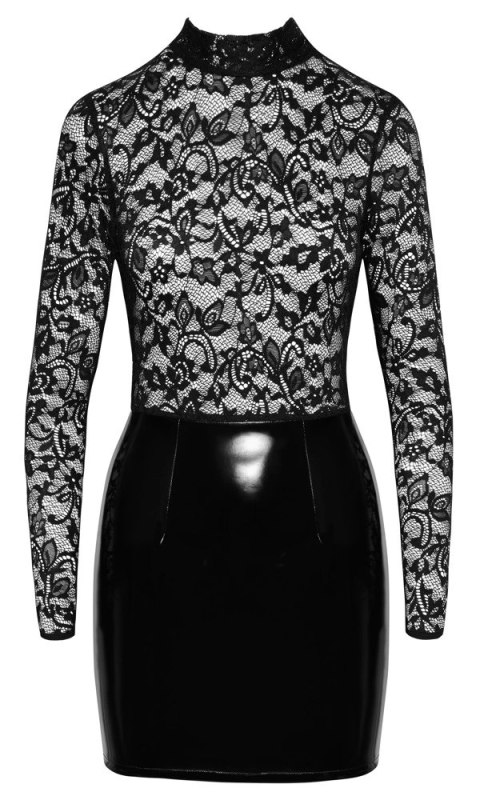 Black Level XL Mini Sukienka Winylowa z Koronką Czarna Black Level XL Mini Sukienka Winylowa z Koronką Czarna