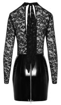 Black Level Sukienka Mini Czarna Winylowa z Koronką L Elegancka