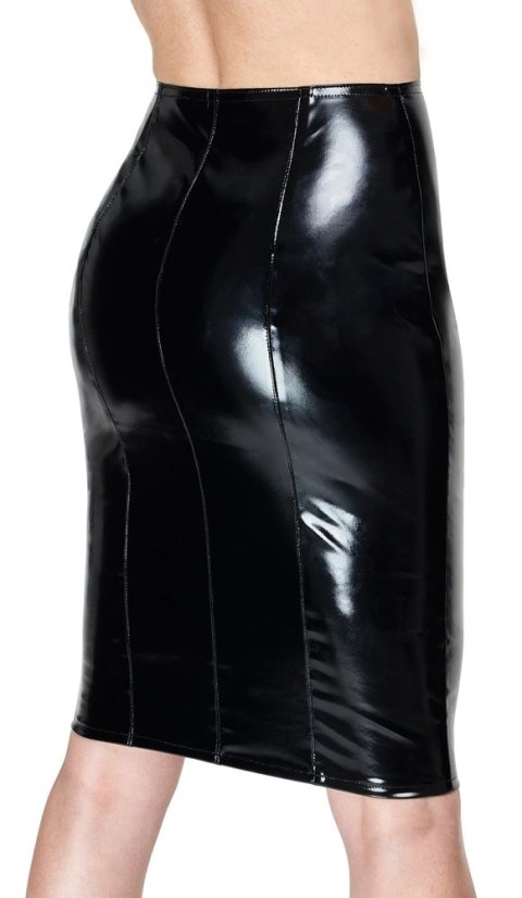 Black Level spodnica winylowa XL czarna do kolan, dwustronny zamek Black Level spodnica winylowa XL czarna do kolan, dwustronny zamek