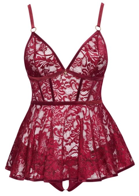 Cottelli Curves Babydoll koronkowa + majtki bezkrokowe czerwone XL Cottelli Curves Babydoll koronkowa + majtki bezkrokowe czerwone XL