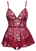 Cottelli Curves Babydoll z koronką i majtkami z wycięciem czerwone 2XL