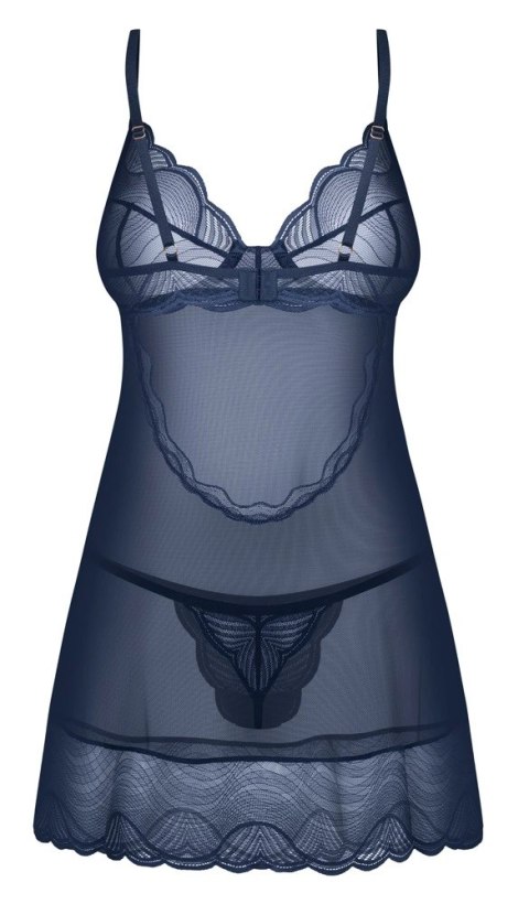 Obsessive Nightly Blue peniuar z koronką i stringi XL/2XL niebieski Obsessive Nightly Blue peniuar z koronką i stringi XL/2XL niebieski