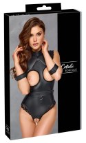 Cottelli Bondage Body matowe czarne S z otwartą konstrukcją i mankietami