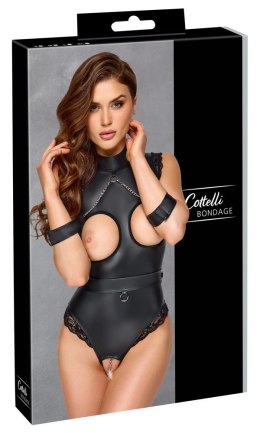 Cottelli Bondage Body matowe czarne S z otwartą konstrukcją i mankietami