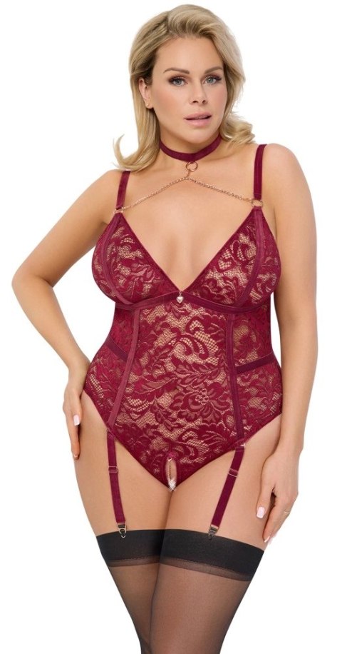 Cottelli CURVES Body Plus Size XL Koronka Czerwone, Bez Krocza Cottelli CURVES Body Plus Size XL Koronka Czerwone, Bez Krocza