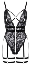 Cottelli Lingerie Body Koronkowe z Paskami do Pończoch Czarny S