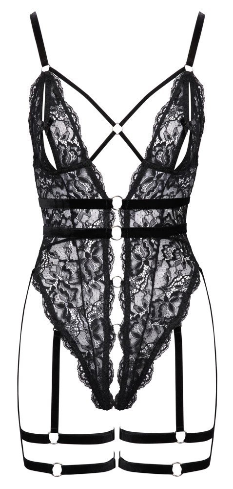 Cottelli Lingerie Body Koronkowe z Paskami do Pończoch Czarny S Cottelli Lingerie Body Koronkowe z Paskami do Pończoch Czarny S