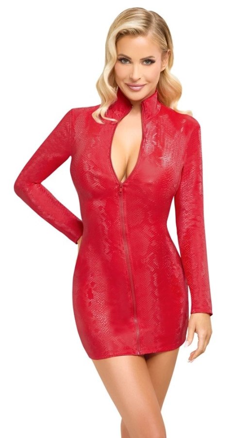Cottelli PARTY Mini Sukienka Skora Węża Czerwona XL, długi rękaw Cottelli PARTY Mini Sukienka Skora Węża Czerwona XL, długi rękaw
