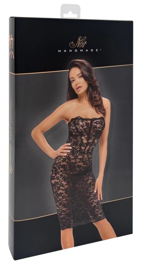 Noir Libido Czarna Sukienka Bez Ramion z Kwiatową Koronką L Noir Libido Czarna Sukienka Bez Ramion z Kwiatową Koronką L