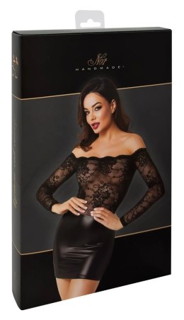 Noir Orgia Exclusive S czarna mini sukienka z koronką i długim rękawem