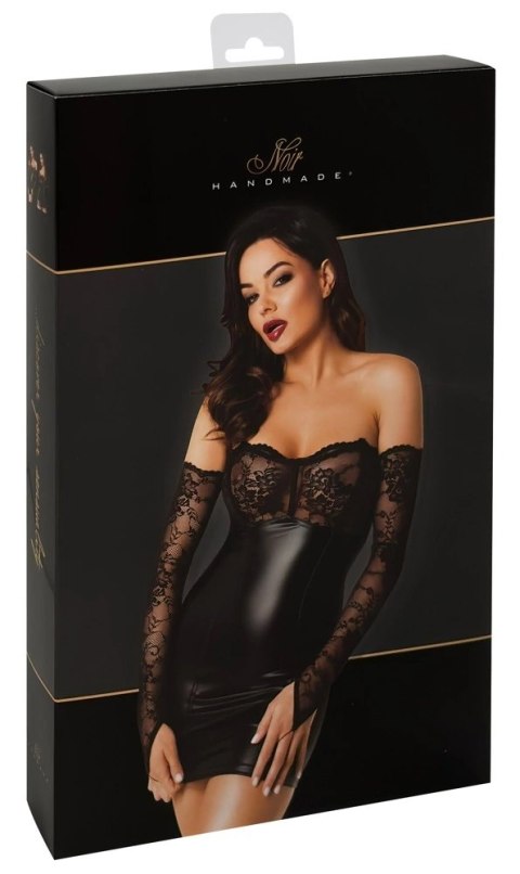 Noir Orgia XL Czarna Mini Sukienka Powerwet z Koronkowymi Mankietami Noir Orgia XL Czarna Mini Sukienka Powerwet z Koronkowymi Mankietami