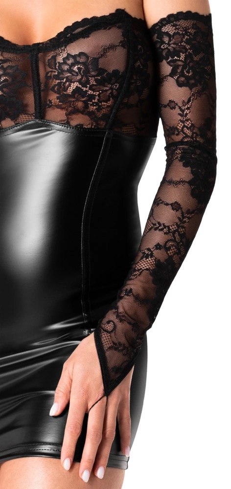 Noir Orgia XL Czarna Mini Sukienka Powerwet z Koronkowymi Mankietami Noir Orgia XL Czarna Mini Sukienka Powerwet z Koronkowymi Mankietami