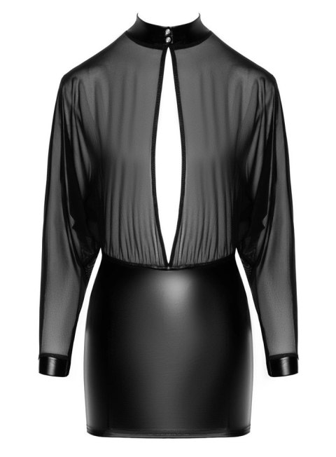 Noir Orgia XL - Czarna mini sukienka z tiulową gorą i wetlook Noir Orgia XL - Czarna mini sukienka z tiulową gorą i wetlook