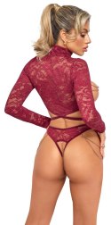 Abierta Fina Top koronkowy bez miseczek + stringi otwarte czerwone XL