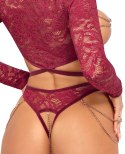 Abierta Fina Top koronkowy bez miseczek + stringi otwarte czerwone XL