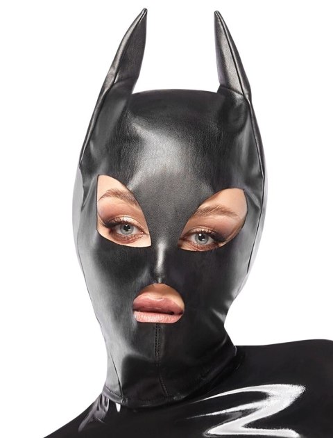 Bad Kitty maska na głowę czarna z uszami elastyczna skora Bad Kitty maska na głowę czarna z uszami elastyczna skora