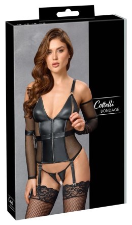 Cottelli Bondage Top matowy z stringami bez krocza czarny S