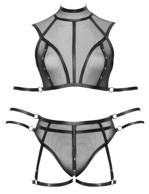 Cottelli Bondage komplet z topem, majtkami i mankietami 2XL czarny Cottelli Bondage komplet z topem, majtkami i mankietami 2XL czarny