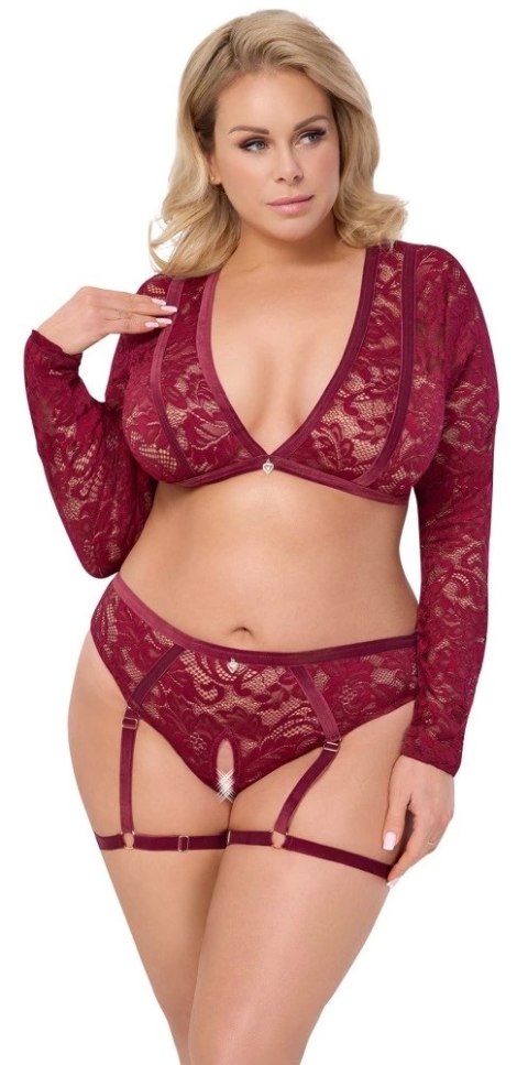 Cottelli Curves Komplet Koronkowy Top i Majtki 2XL Ciemnoczerwony Cottelli Curves Komplet Koronkowy Top i Majtki 2XL Ciemnoczerwony