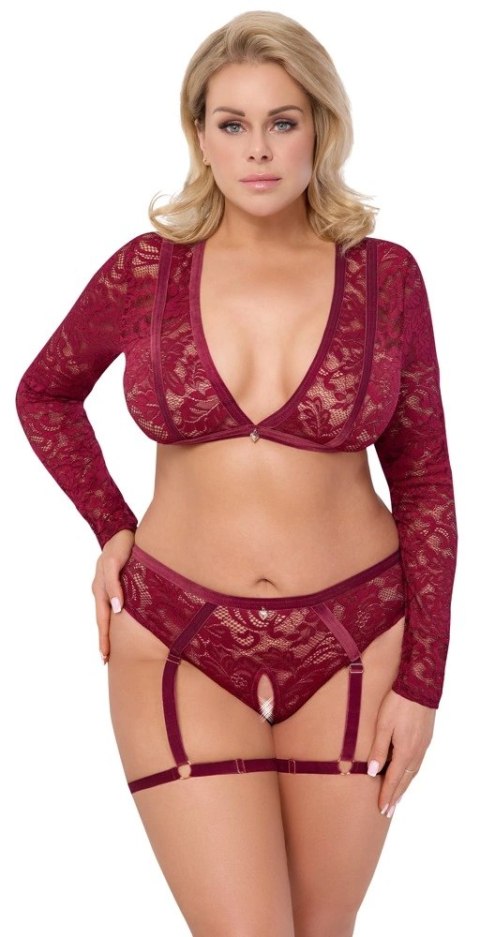 Cottelli Curves Komplet Koronkowy Top i Majtki 2XL Ciemnoczerwony Cottelli Curves Komplet Koronkowy Top i Majtki 2XL Ciemnoczerwony