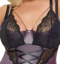 Cottelli Curves koszulka matowa z koronką i stringi XL fioletowa