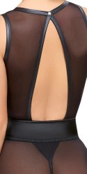 Cottelli LINGERIE Czarna koszulka z paskami do pończoch i stringami S