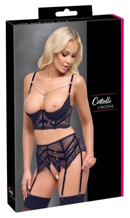 Cottelli LINGERIE komplet koronkowy 3-częściowy czarny 75B/S