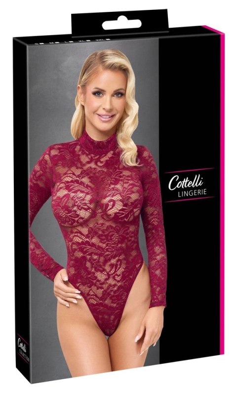 Cottelli Lingerie Body Koronkowe z Długim Rękawem Bordowe M Cottelli Lingerie Body Koronkowe z Długim Rękawem Bordowe M